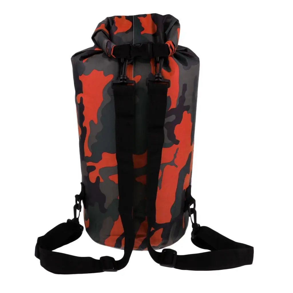 Roll Top Waterproof Rucksack Camo Orange PVC Sack for Swimming Kayaking Boating Camping Outdoor Use