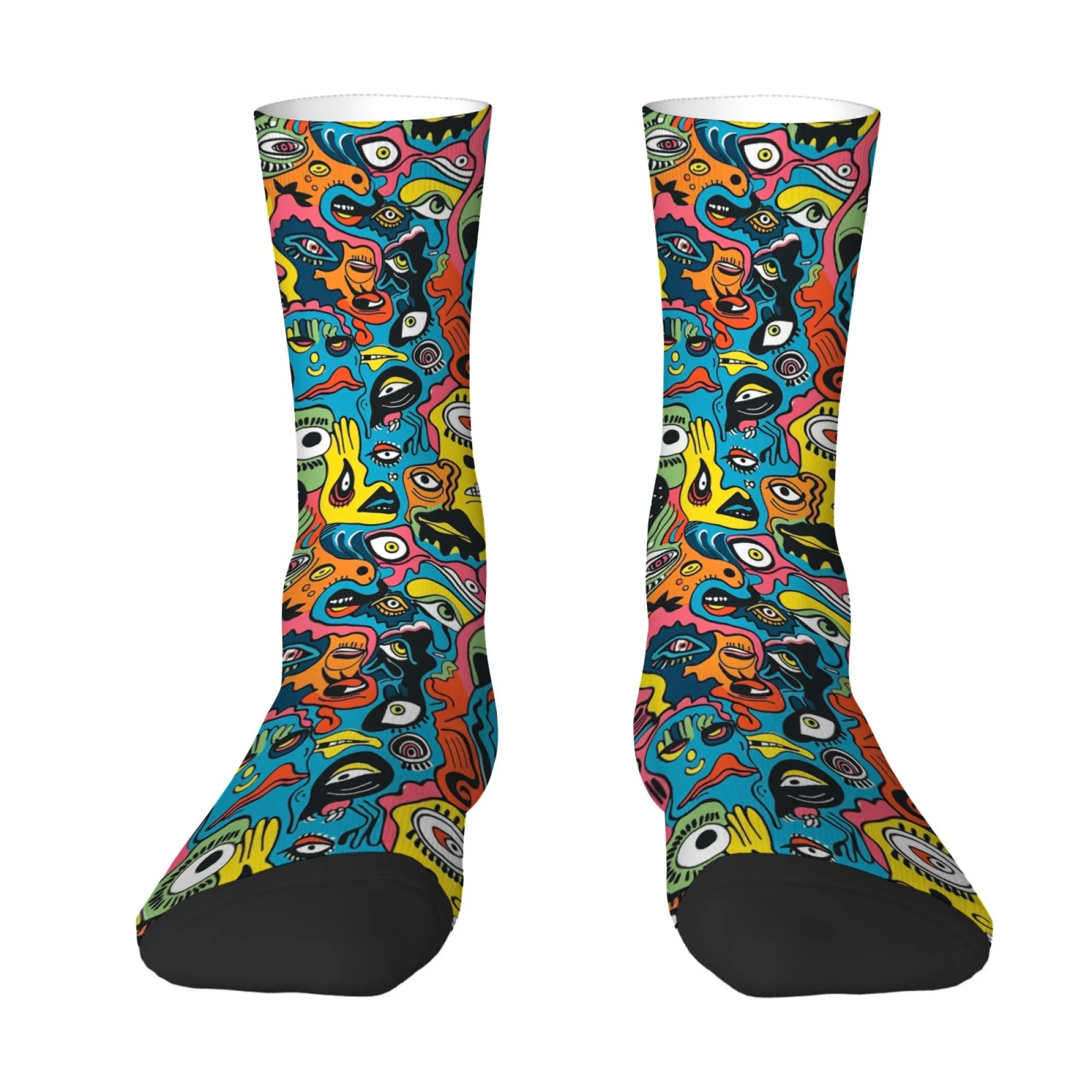 Abstract Geometric Face Art Socks Retro Fashion Men's Socks Novelty Cartoon Graffiti Socks Street Hip-Hop Funny Happy Socks Gift