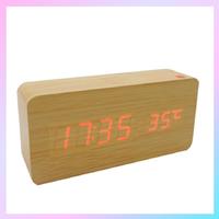 AB25-Wooden Square Desk Clock LED Digital Display Alarm Clock Temperature Display Clock For Bedroom Decoration Clock