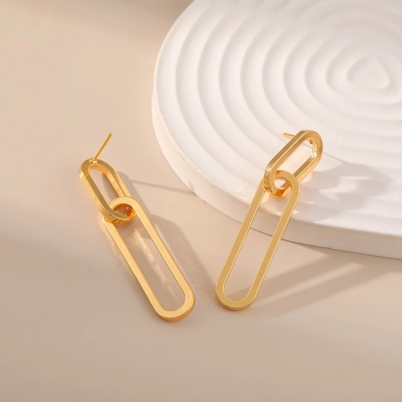 NEW Simple Jewelry Multi-layers Chain Hollow Geometric Paper Clip Drop Earrings for Women New Fashion Long Ear Jewelry Mujer