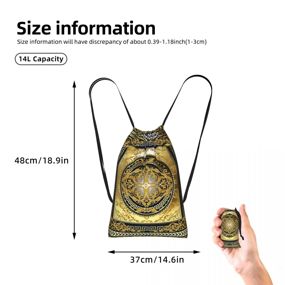 Queen Of Absolutely Everything Gold Baroque Drawstring Backpack Sports Gym Bag Portable Travel Drawstring Bag for Men Women