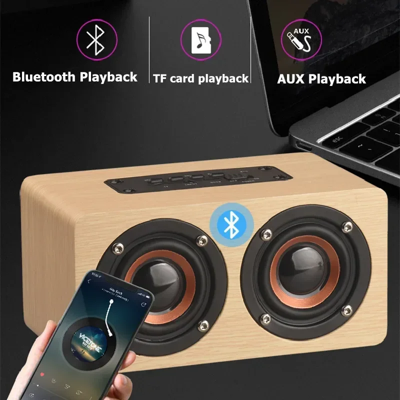 K5 Wooden Bluetooth MINI Speaker Dual-loudspeaker Stereo Surround Sound Support BT 3.5mm Audio Input TF Card Windows/Android/iOS