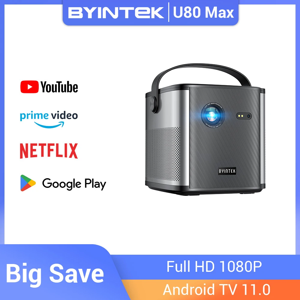 

BYINTEK U80 Max проектор 3D 4K кинотеатр Android 11.0 WiFi мини портативный 1080P домашний кинотеатр видео DLP проектор с батареей