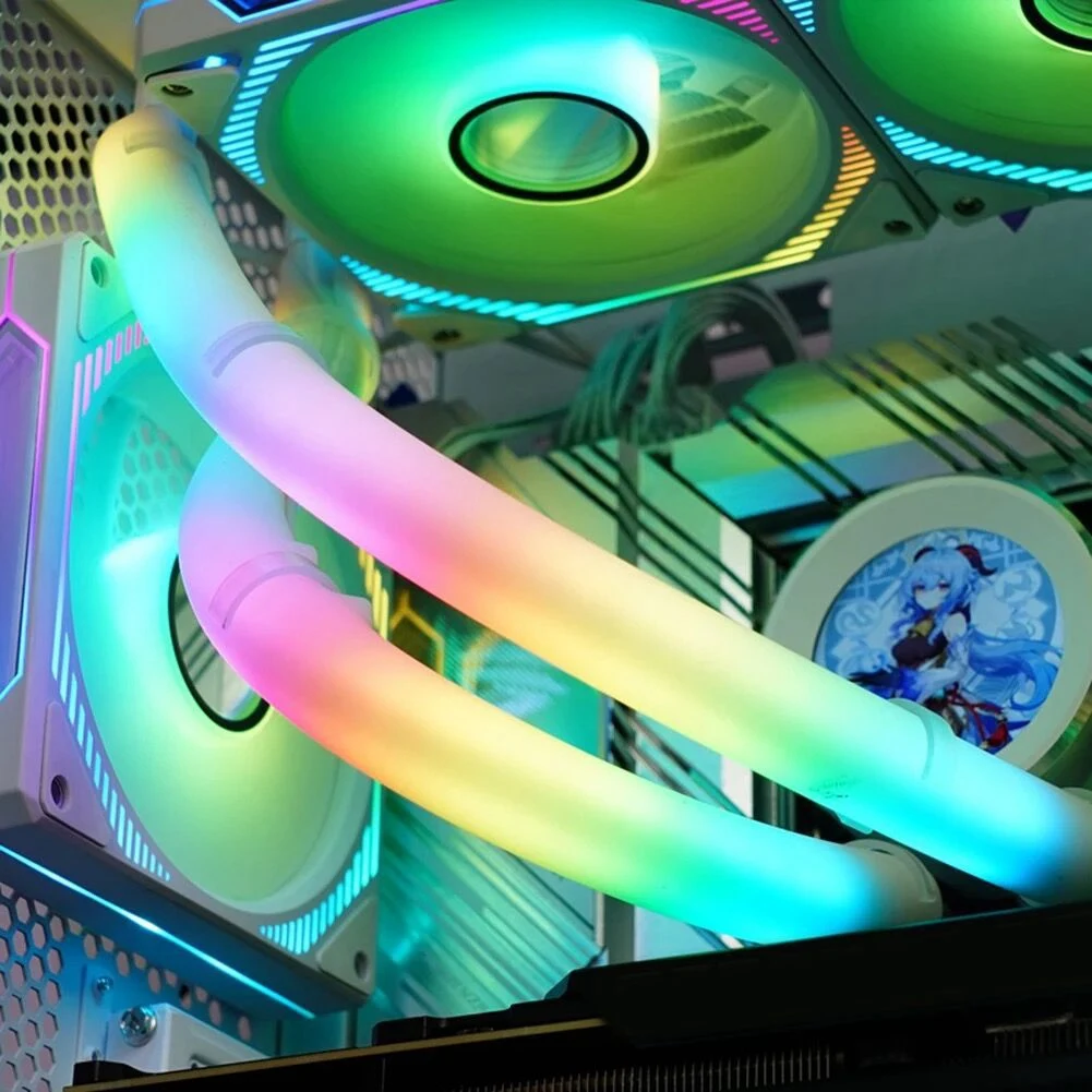 N86R 2PCS Silicone Water Cooler Soft Tube ARGB Sleeve Tube 5V 3PIN Fluid Water Cooled Tube Computer Case Decor