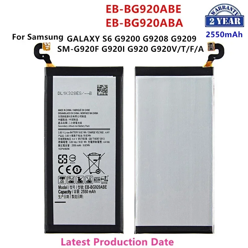 Bateria para Samsung Galaxy S6, novo, EB-BG920ABE, EB-BG920ABA, 2550mAh, G9200, G9208, G9209, G920F, G920, G920V, T, F, A, I + Tools