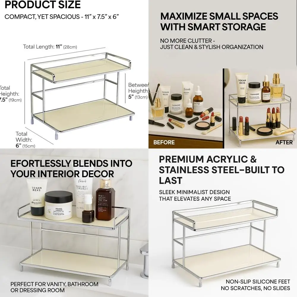 

Dual-Level Metal Storage Rack for Perfume, Cosmetics, Makeup, Skincare - Cream Vanity Organizer