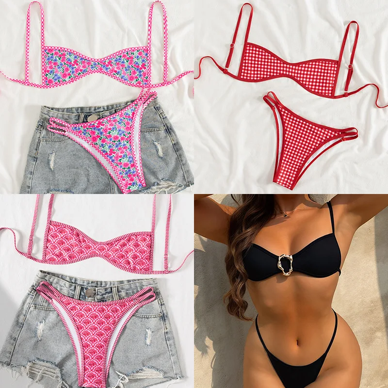 

Bikini print lace-up sexy low-rise split bikini quick-drying swimsuit swimsuit 2025 new