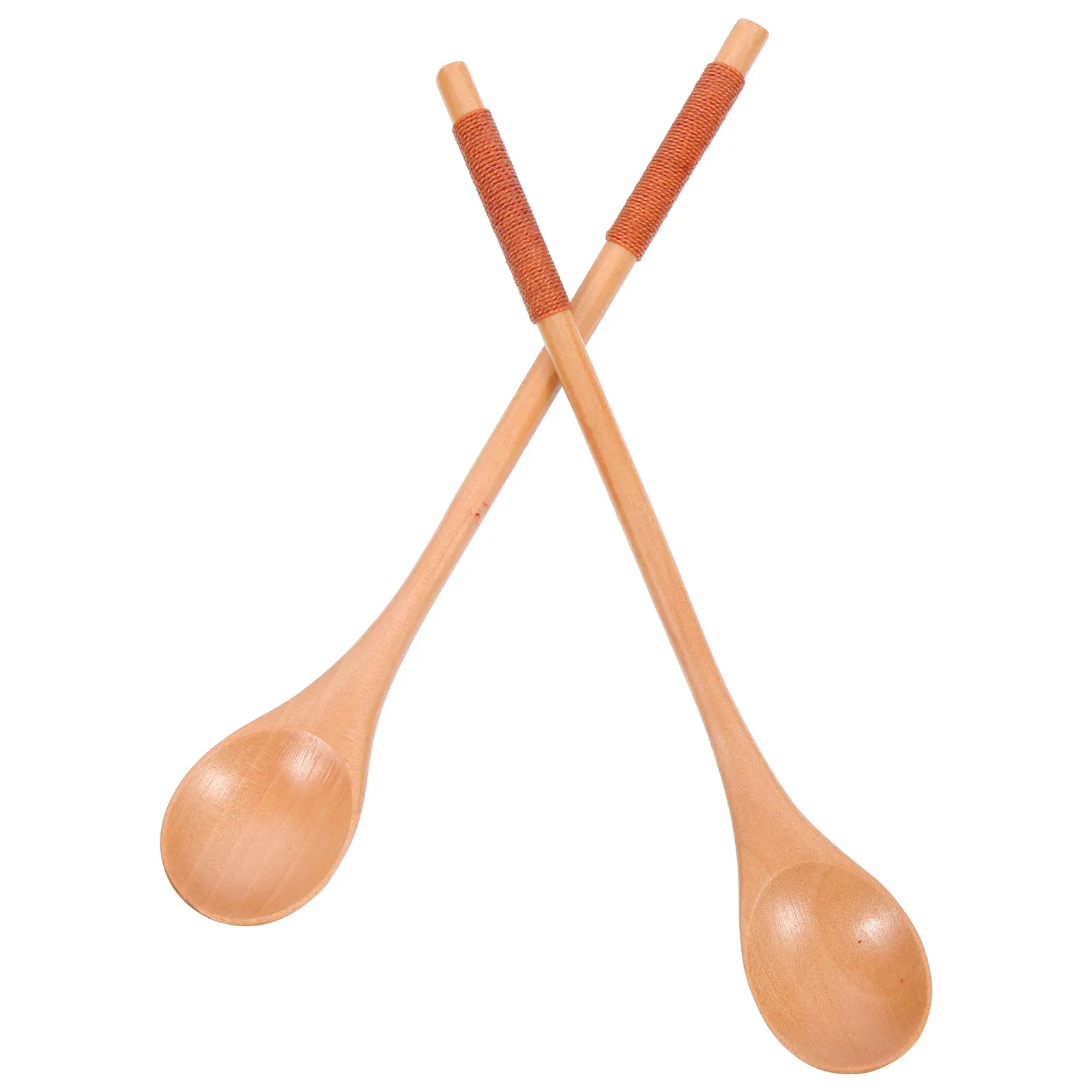 2Pcs Handmade Wooden Stirring Spoons Long Handle Coffee Tea Mixing Spoon Dessert Honey Jam Sugar Seasoning Spoon Reusable
