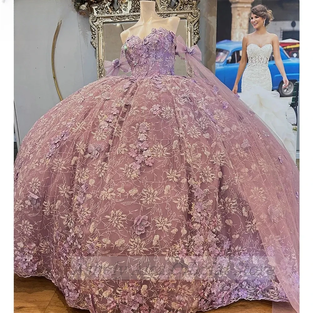 AA-P87 Customized Luxury Lilac Princess Quinceanera Dresses Full Lace Bowknot Prom Party Gown Occasion Wear Vestidos De XV Años