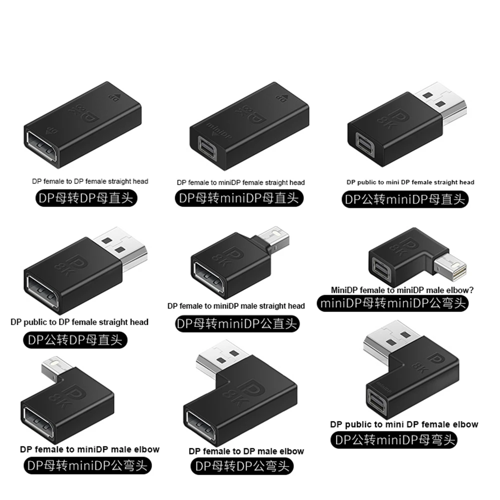 8K 60Hz DisplayPort DP 1.4 Cable Adapter 90 Degree 4K 144Hz Display Port Male to Mini Displayport PC computer Female Converter