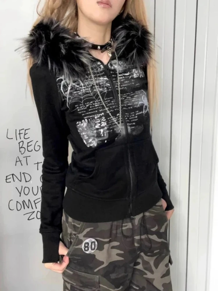 

Y2k Autumn/Winter New Gothic Outdoor Leisure Warm Windproof Camouflage Pattern Plush Hat Art Printed Hoodie Plush Hoodie