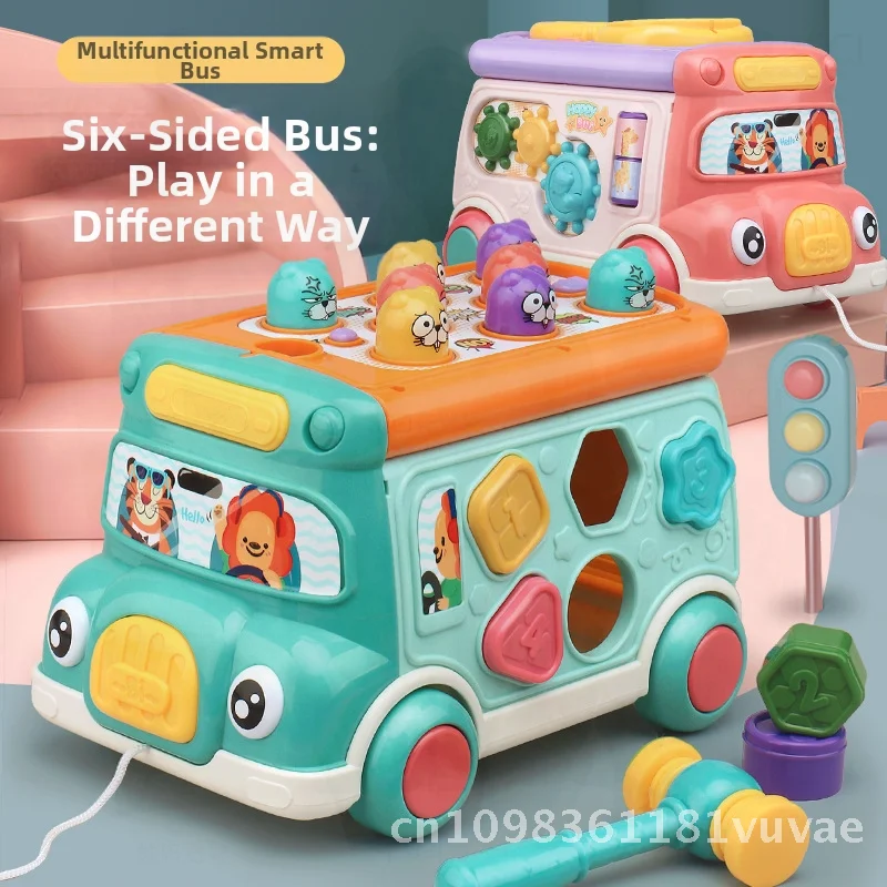 Giocattolo per criceti con puzzle per autobus intelligente - Strumento musicale per bambini Macchina per la storia del corno musicale con rotazione dell'attrezzatura per l'educazione precoce per età 4-6
