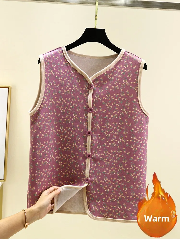 

Thiened Fce теплый жилет женский зимний домашний свободный топ без рукавов плюс размер внутренняя одежда хлопковый жилет с цветочным принтом июля олень