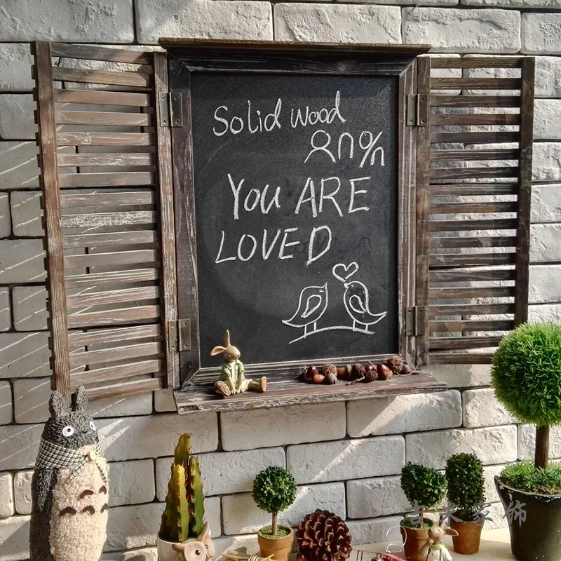 Retro European & American Country Style Wall Ornaments, Wooden Blackboard Fake Window Hanging Decor for Bar Cafe Coffee Shop Wal
