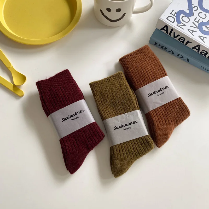 1쌍 여성용 면 루즈 양말 가을 겨울 니트 단색 롱 블랙 핑크 한국 일본 학생 소녀 스타킹 레트로