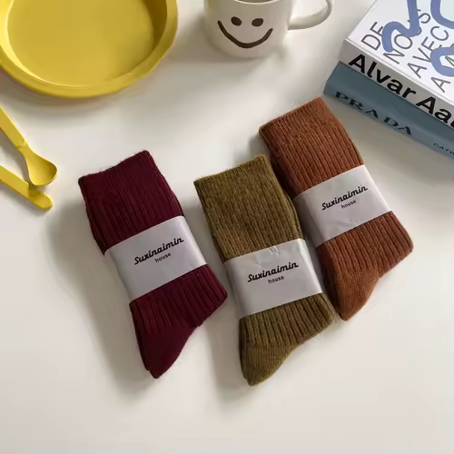 1 Pair Women Cotton Loose Socks Autumn Winter Knitting Solid Color Long Black Pink Korean Japanese Student Girls Stockings Retro - Image 3