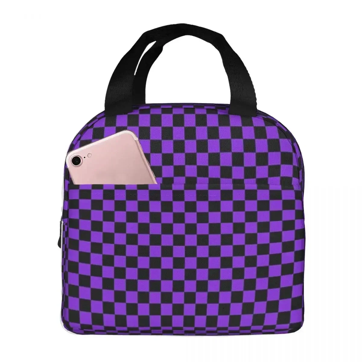 Proton And Black Checker Board Insulated Lunch Bags Waterproof Picnic Bags Cooler Lunch Tote for Woman Work Children