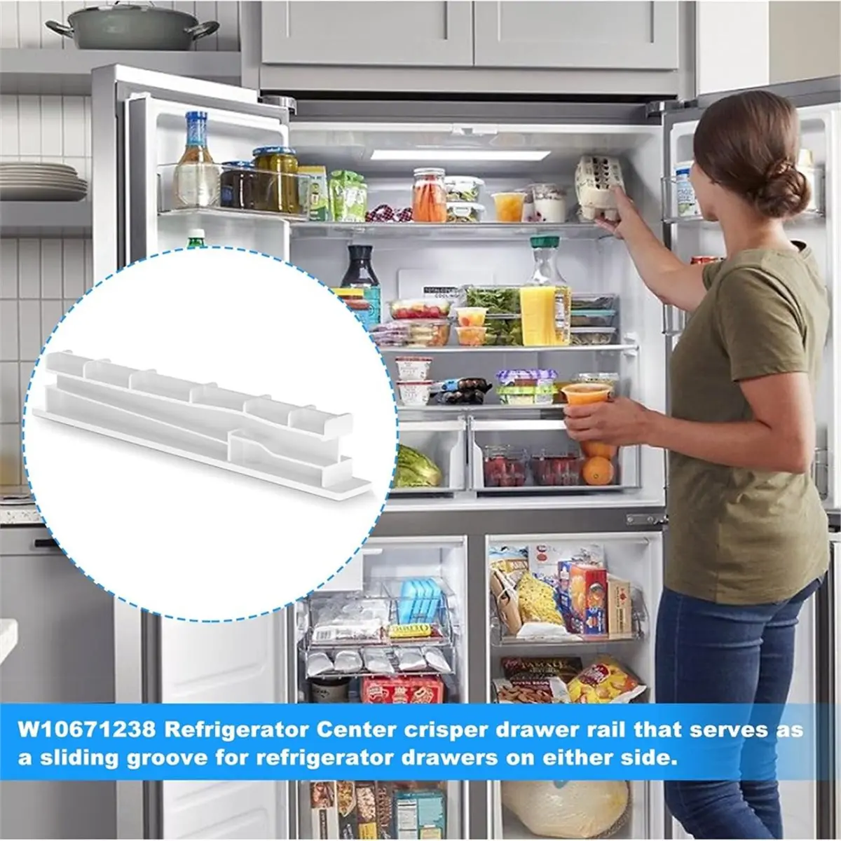 (ABUB) W10671238 Riel deslizante para cajón de refrigerador para Whirlpool, Kenmore, Maytag, Amana, KitchenAid - Piezas de repuesto para cajones de refrigerador