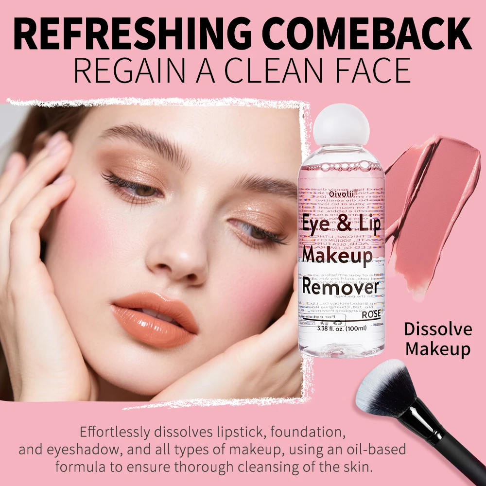 Eye and Lip Makeup Remover Biphasic Oil Water Deep Cleansing Quickly Dissolve Waterproof Mascara Lipstick Gentle Cleanser