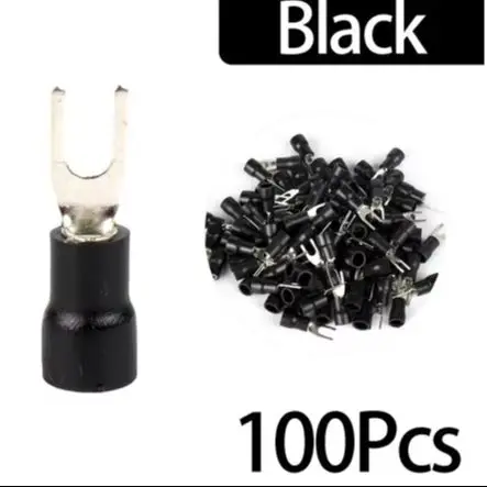 100pcs Cold-Pressed U-Shaped Pre-Insulated Terminal Lugs Copper Nose AWG 16-14 SV2-4S 1.5-2.5 for Electrical Wiring