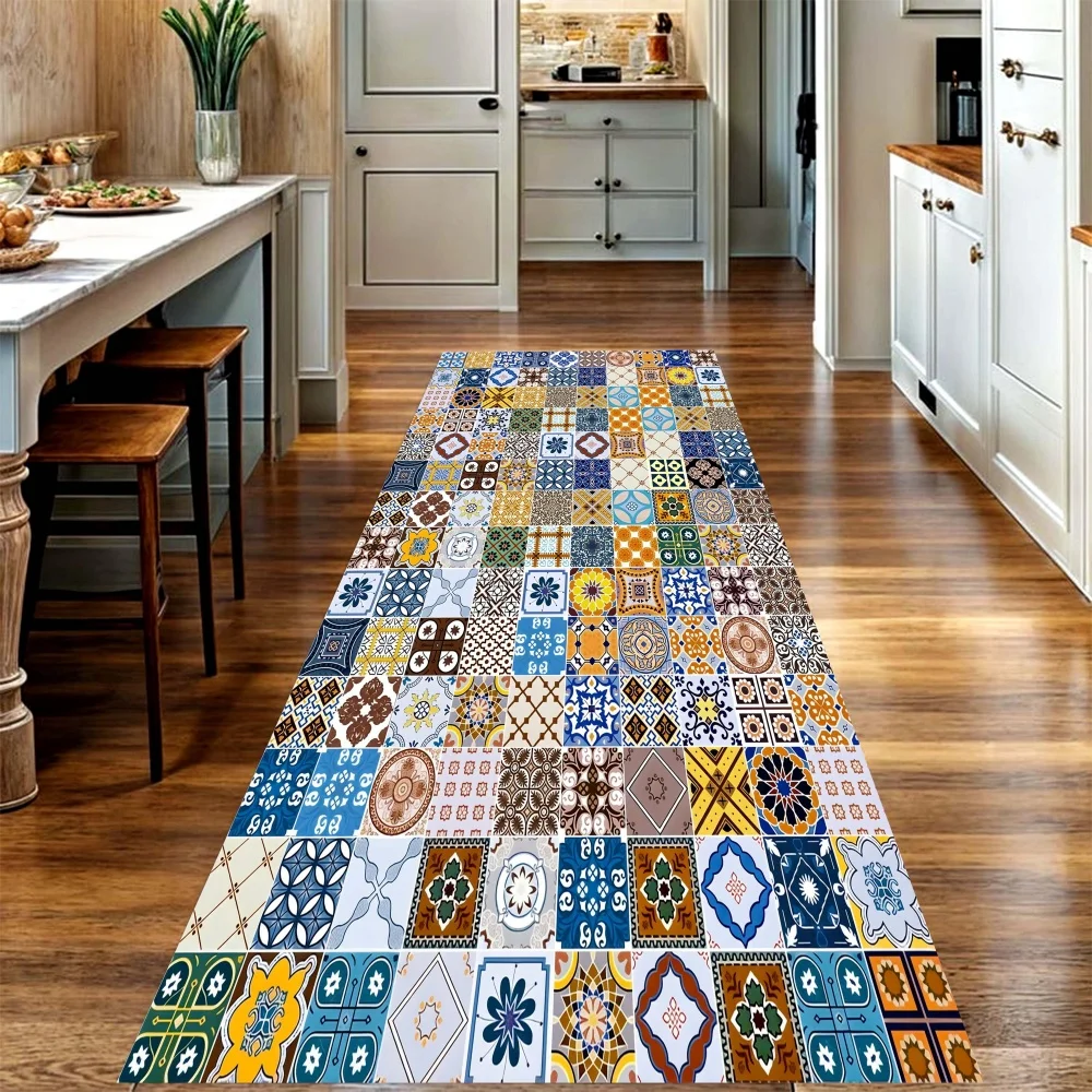 Commercial Kitchen Tile - Mixed Moroccan Tile Long Runner Rug,vintage