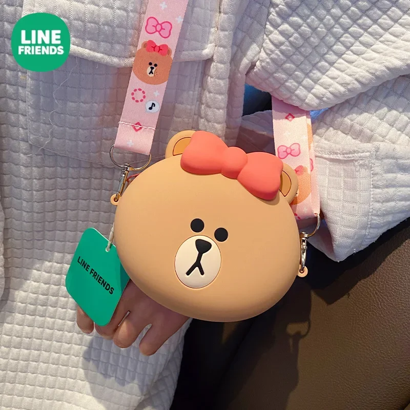 حقيبة كروس بنية من Line Friends للفتيات ذات مظهر عالٍ جديد من السيليكون لتخزين سماعات الأذن ومحفظة للعملات المعدنية هدية عيد ميلاد أنيمي Kawaii