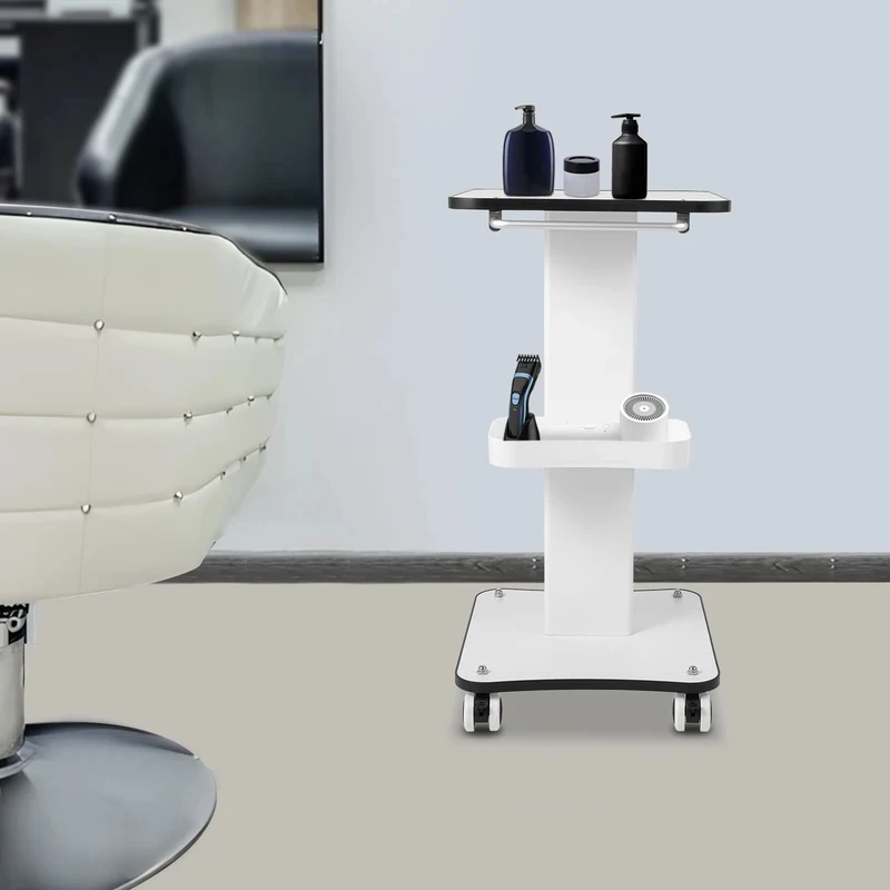 White Rolling Cart 4 Wheels Salon Spa Stand Roller Trolley with Handle Medical/ Equipment
