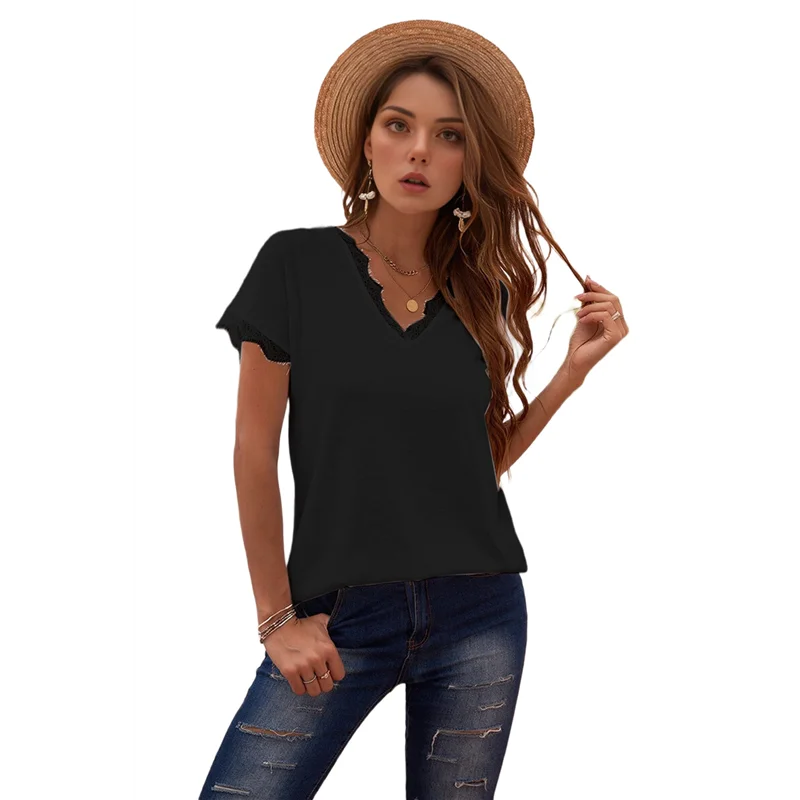 

Женские топы на бретелях с v-образным вырезом и коротким рукавом, кружевная блузка, повседневный жилет, летние рубашки-бретельки-A55G