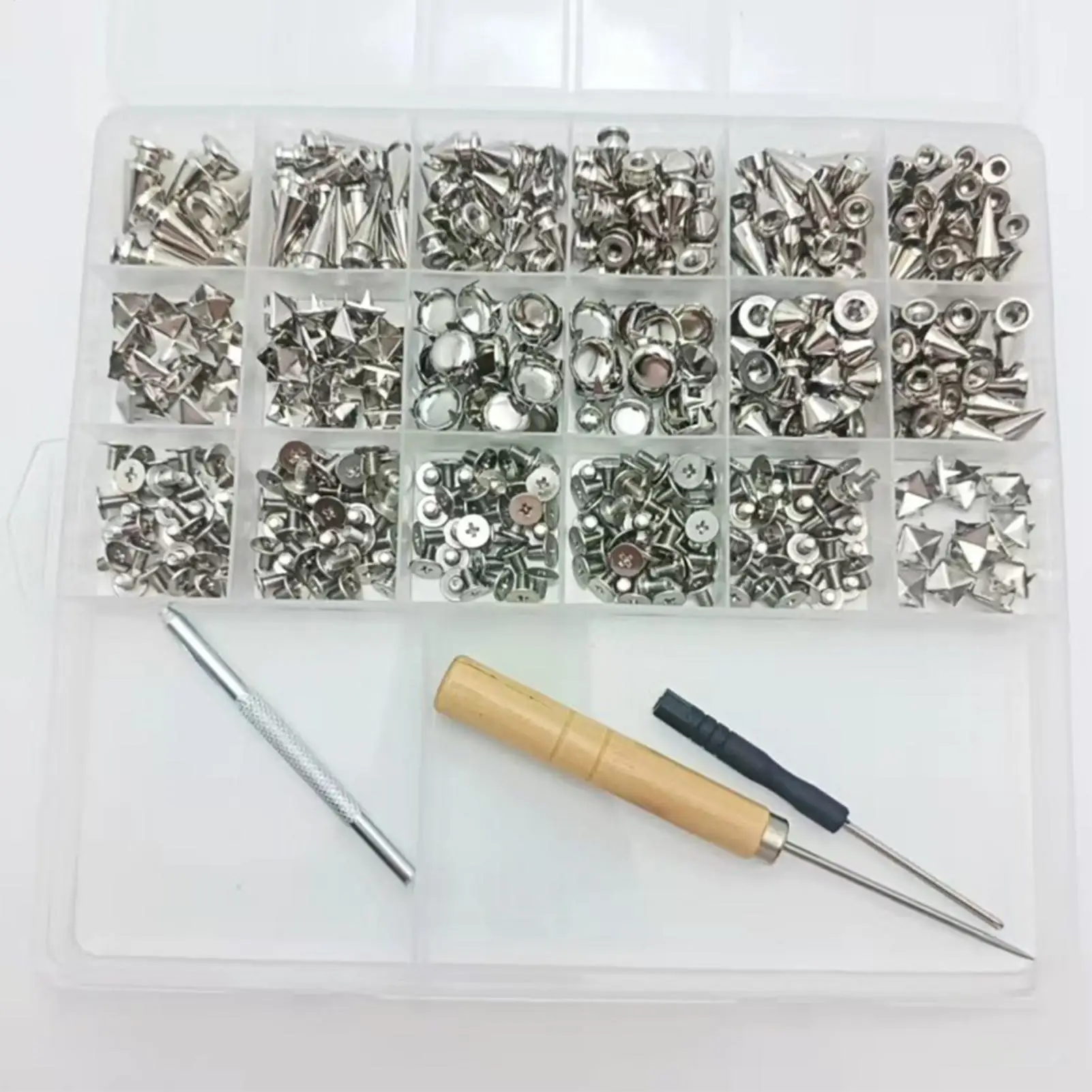 

Шпильки для поделок 455 шт. Заклепки в стиле панк из цинкового сплава 11 размеров Шпильки для куртки с крепежными инструментами и коробкой для готического ремня, шляпы, брюк, сумка