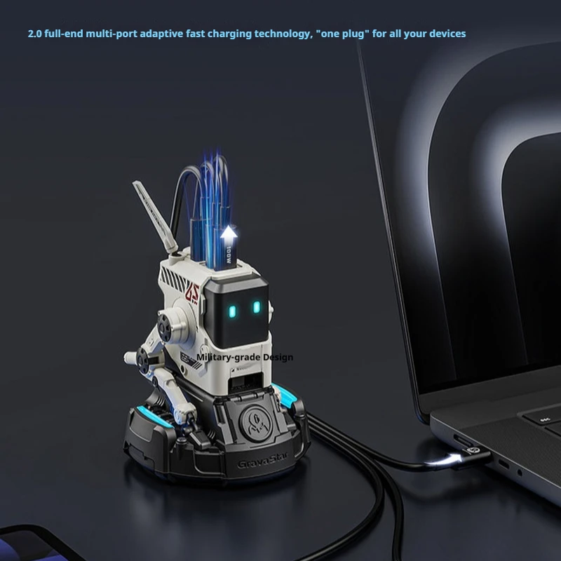 Gravastar Dog Nitro 65w 3rd Gen Gan Fast Charger Mecha Robot 3 Port Wireless Charging Station For New Year Gift