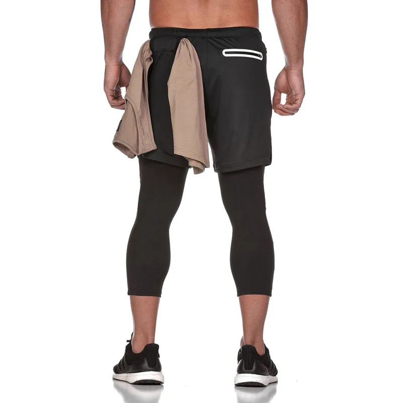 Men\'s Sports Pants Outdoor Casual Basketball Running Fitness 2-In-1 Quick Dry Nine Minute Shorts Cross-Border
