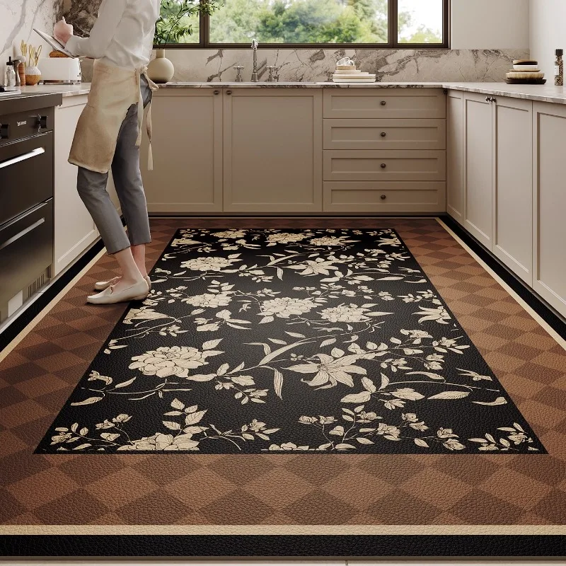 Retro Luxury Carpet for Kitchen PVC Leather Anti Slip Floor Mat Home Decor Oil Resistant Dirt Proof Rugs Washable Easy Clean Rug