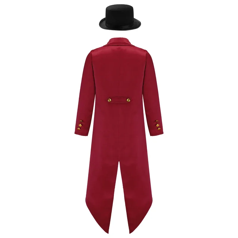 Kids Renaissance Victorian Costume Girls Boys Magician Ringmaster Circus Jacket Halloween Party Cosplay Tailcoat with Felt Hat