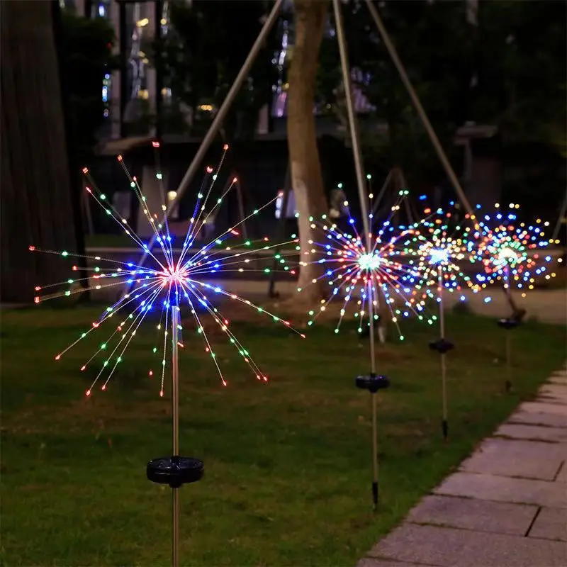 LED Solar Power Firework Lights Garden Decoration Fairy Lights Waterproof Outdoor Dandelion Lawn Lamp for Patio Garden Decor