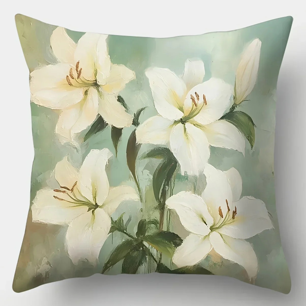 Home Decor Floral Lily Pattern Decorative Pillow Covers Cushion Cover Suitable For Sofa Bedroom Car Pillow Cover