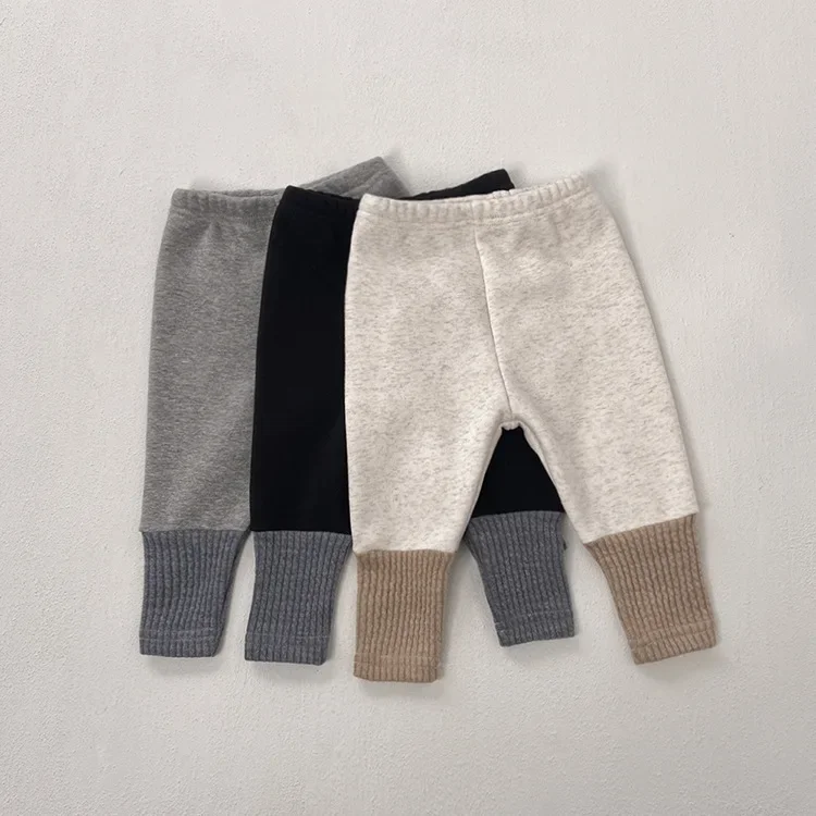 leggings winter kids 2024 children's clothing baby winter style with plush insulation splicing bottom pants baby winter pants