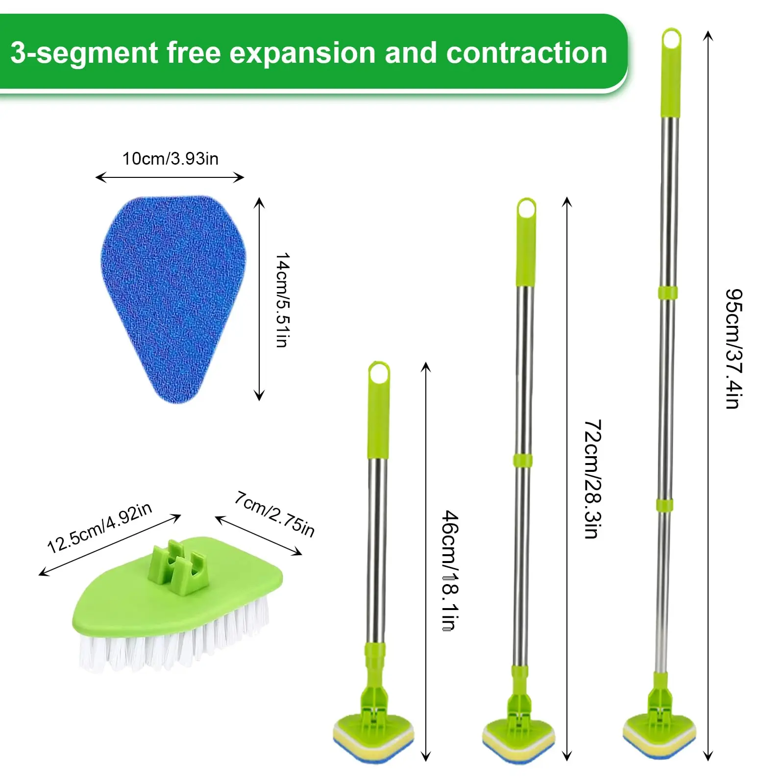 3 In 1 Long Handle Triangular FloorBrush Retractable Soft AndHard Switch Multifunctional180° Rotating CleaningMop Cleaning Brush