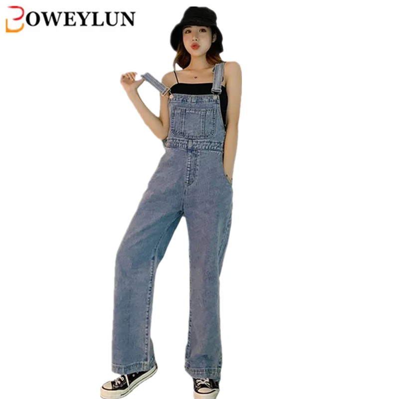 BOWEYLUN Denim Wide Leg Overalls Women Spring and Autumn High Waisted Loose Bandeau Pants Girls