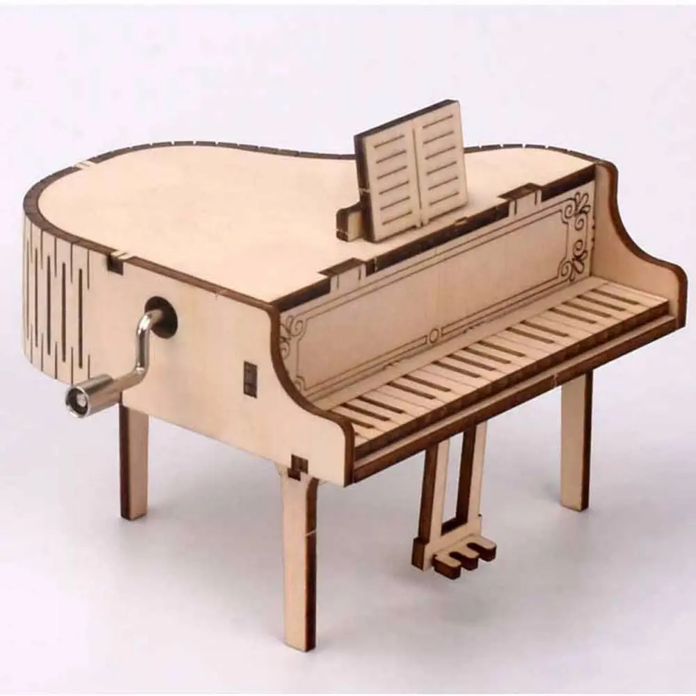 Unique Piano Model Ornaments Kits Toys Hand Shake Music Box Piano Music Box Model Kits Assembling Toy 3D Puzzle Wooden Puzzle