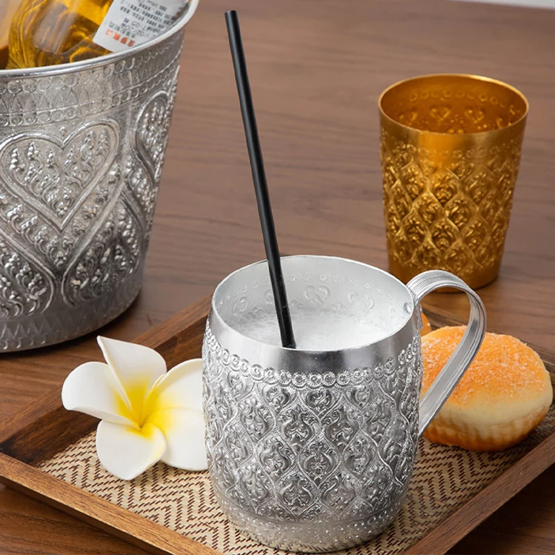 

Thai Handicraft Metal Bowl Restaurant Hotel Household Tableware Supplies Hand Carved Round Tin Bowl