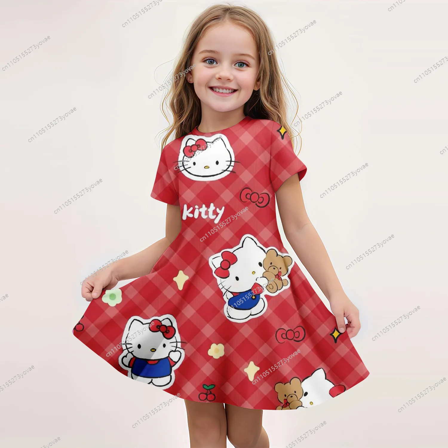 

3D "hello tity" print, children's short-sleeved dress, the cute-style design is super suitable for cute kids.