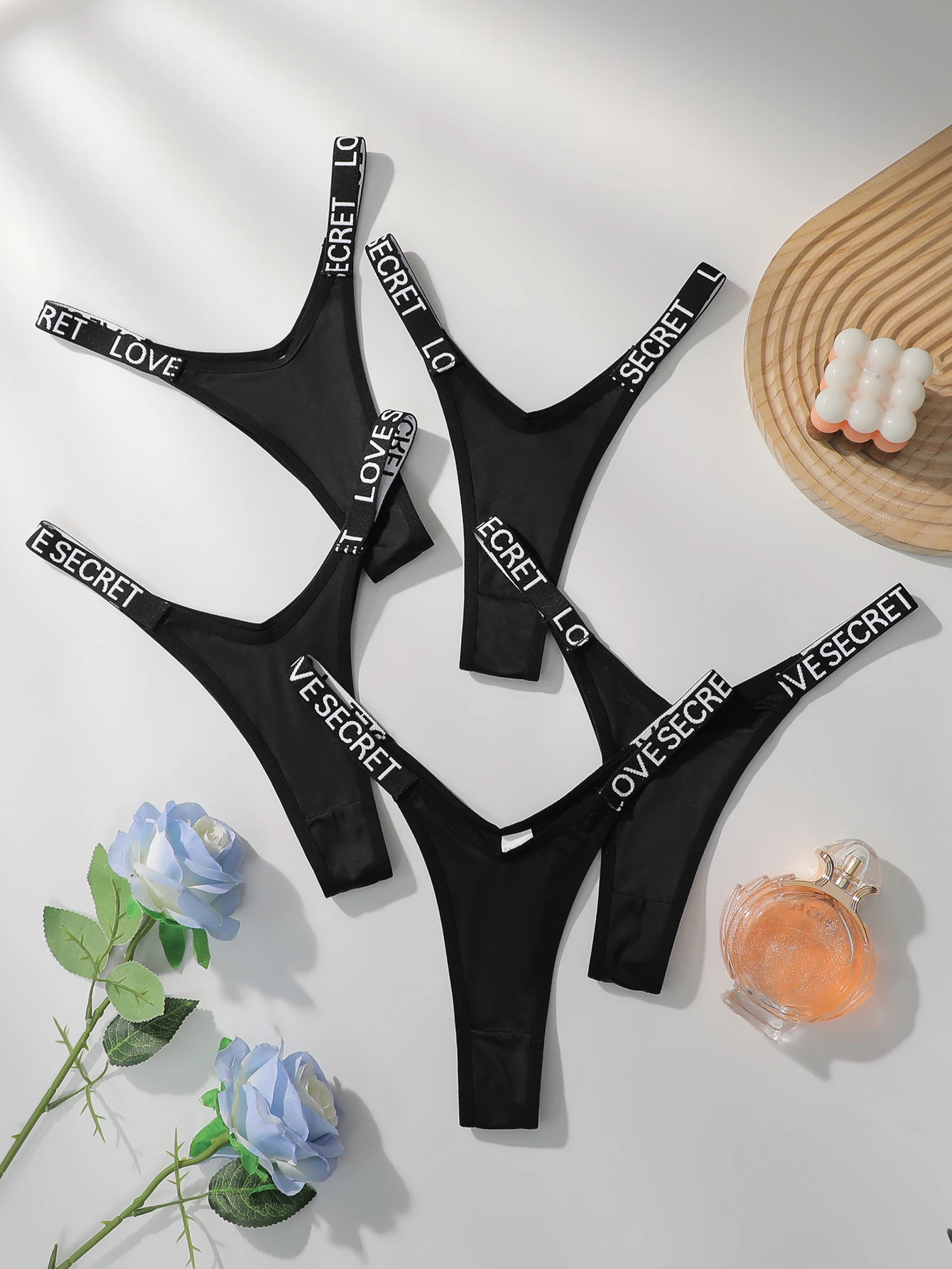 5 Pack Sexy Women's T Back Letter Thong Underwear Soft Comfortable Invisible Panties No Show Low Rise Elastic Waist Daily Wear