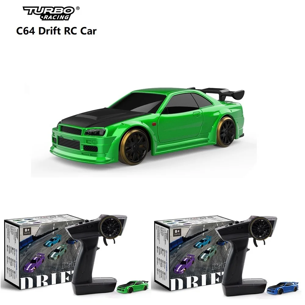 1/76 RC Remote Control Drift Car Turbo Racing C64 mini Vehicle With Gyro Radio Full Proportional Toys gift For Kids and Adults