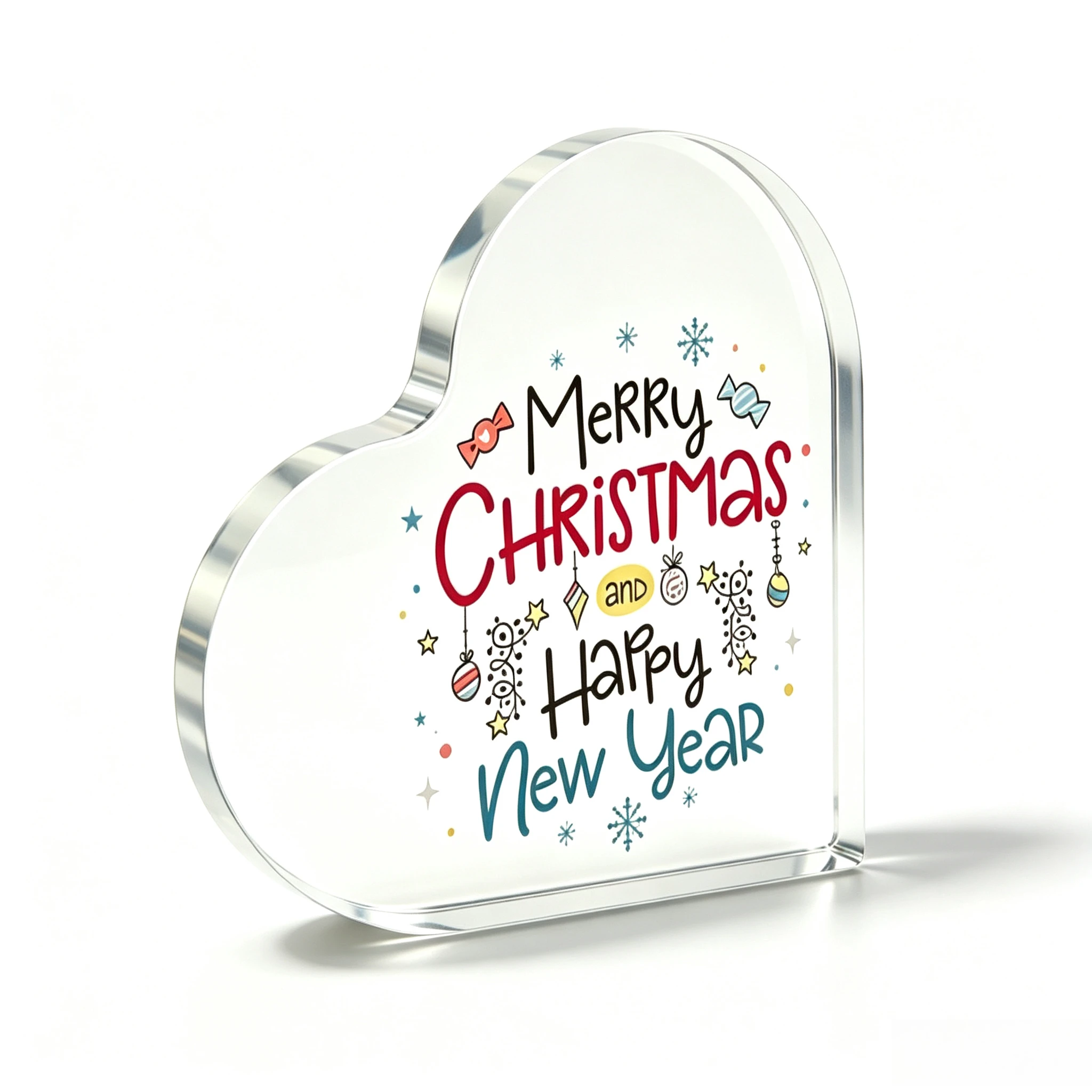 Heart Clear Acrylic Christmas New Year Stand, Festive Candy Bauble Pattern Home Shelf Ornament