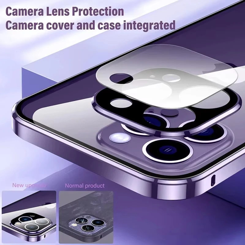 Funda magnética de metal de vidrio de doble cara para iPhone 15 14 13 12 11 16 Pro Max Plus Mini 360 °   Funda telefónica a prueba de golpes con protección total