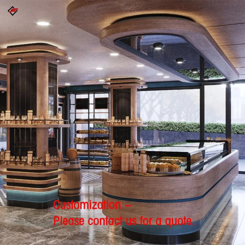 custom.Sliding Door Bakery Display Cabinet Smooth Customized Wooden Bakery Display Modern Luxury Bakery Showcase Supermarket
