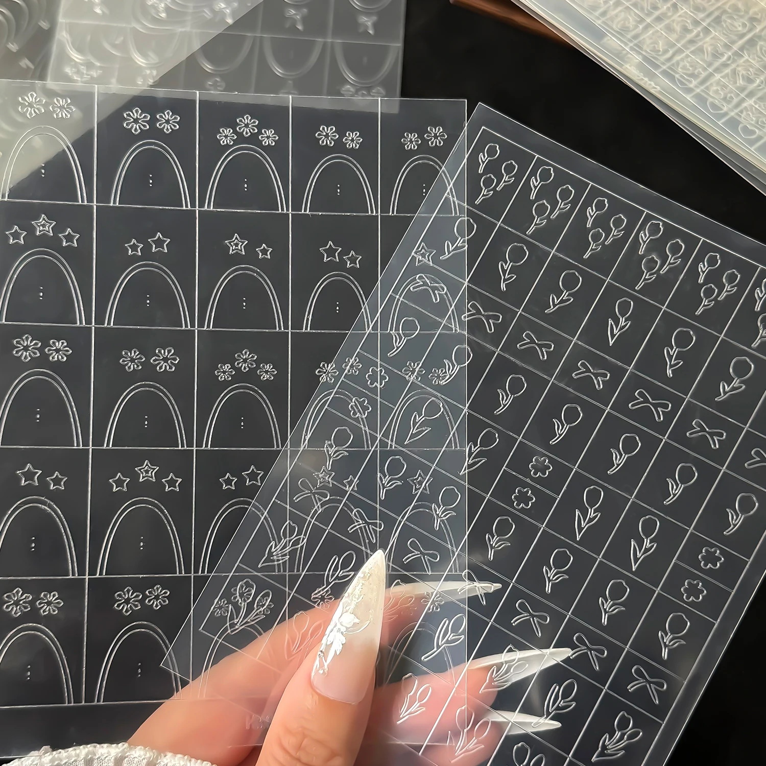 1Sheet 3D Love Heart Butterfly Star Hollow Nail Art Stencils Sticker Flower Bowknot French Line Nail Template Nail Spray Sticker