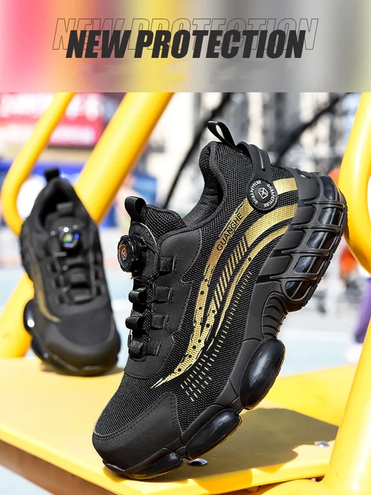 Sapatos de trabalho masculinos fivela rotativa tênis de trabalho sapatos de proteção segurança industrial à prova de punctura anti-esmagamento sapatos de dedo do pé de aço