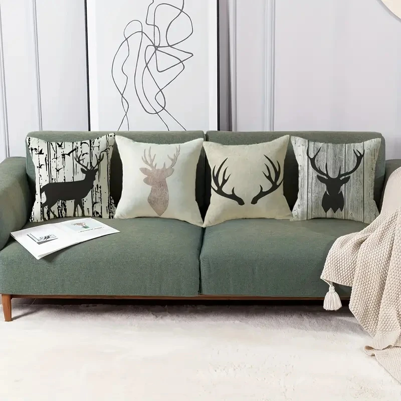 1pc Dekorative Wurf Kissen Abdeckung Moderne Europäischen Retro Deer HeadSingle Side Druck Dekoration Hause Sofa Auto Kissen Abdeckung