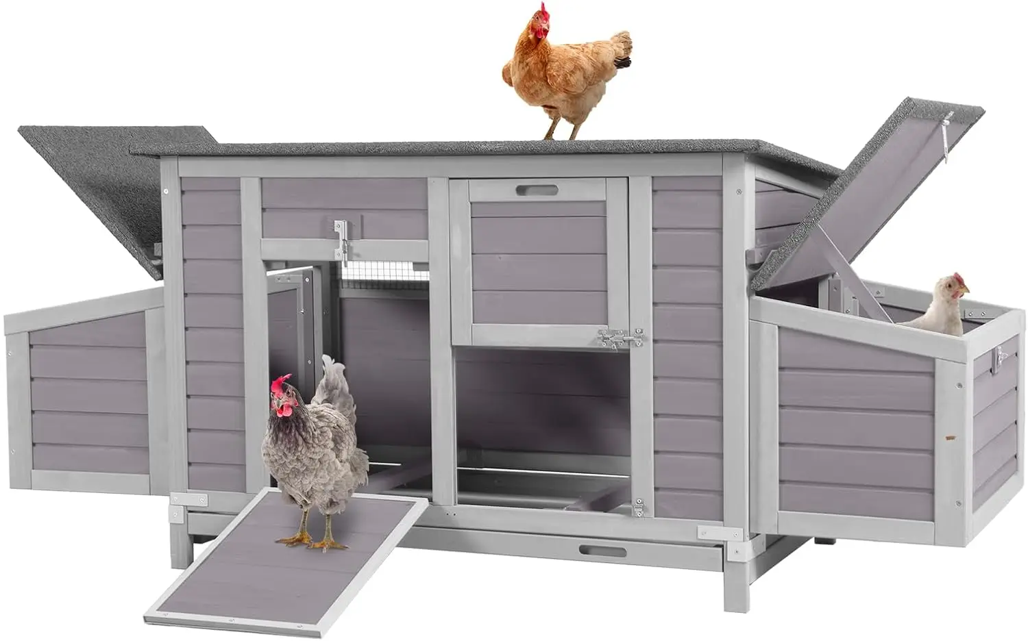 

Chicken Coop Outdoor Wooden Portable Hen House Expandable Poultry Cage with Nesting Box,Perches,Waterproof Roof